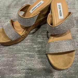 Steve Madden Women's Rhinestone Beige Wedge Sandals